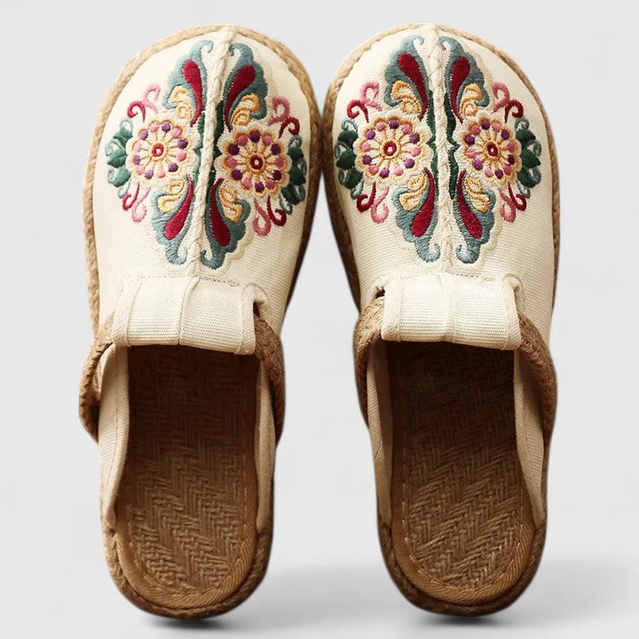 Melinda | Embroidered Flat Sandals