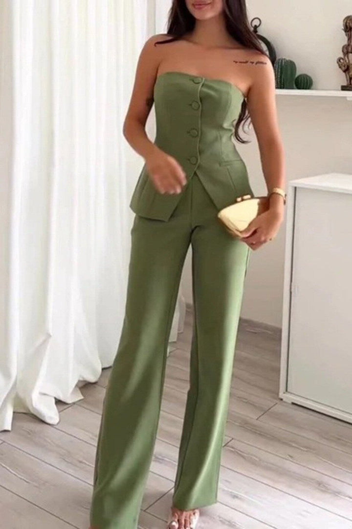 BRIA - Sleeveless Button Two-Piece Set