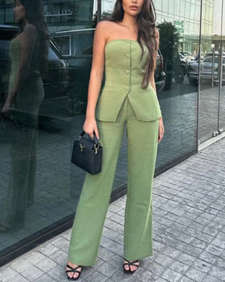 BRIA - Sleeveless Button Two-Piece Set