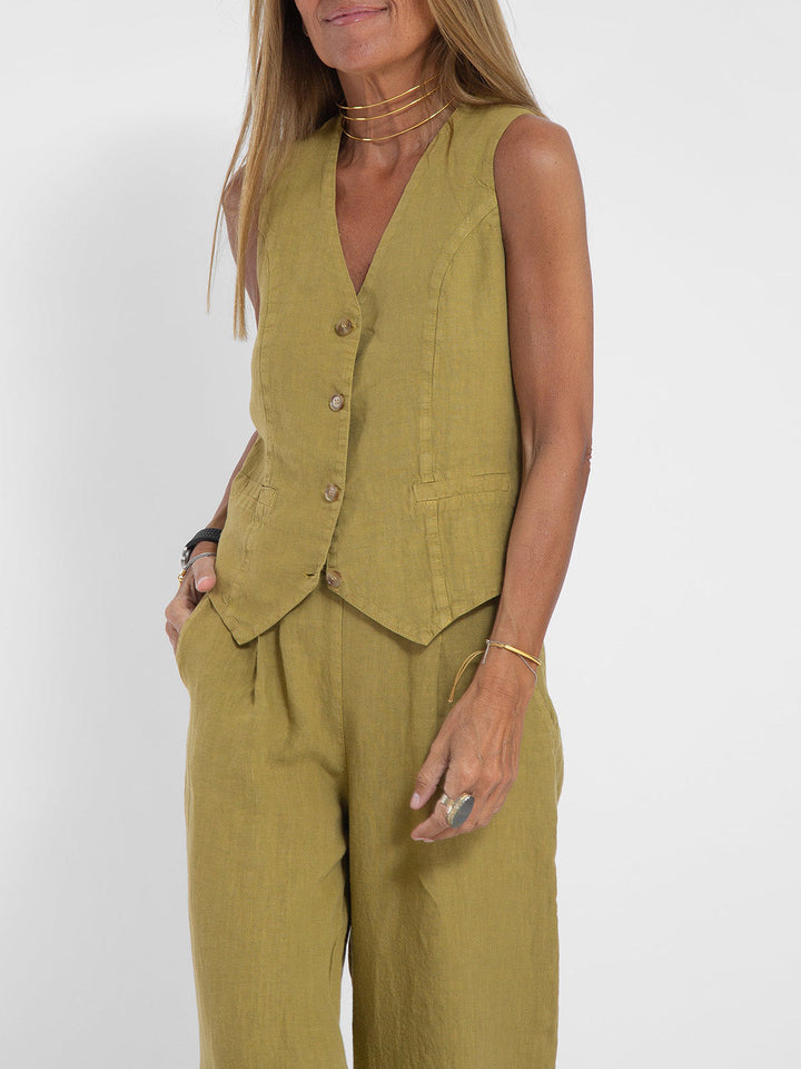 Aira - Button-Up Vest & Wide-Leg Trousers Set
