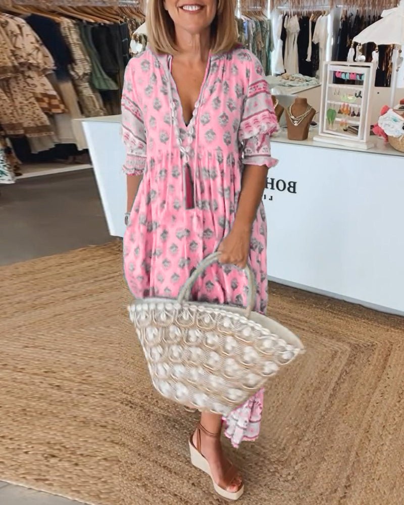 Jenelle | Chic Floral V-neck Midi Dress