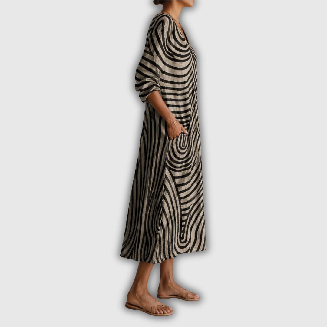 Doreen | Boho Maxi Dress with Graphic Wave Print