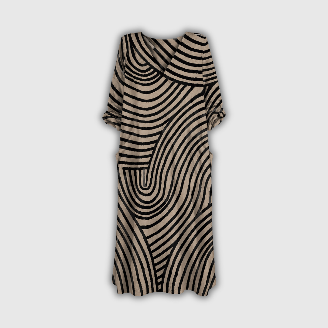 Doreen | Boho Maxi Dress with Graphic Wave Print