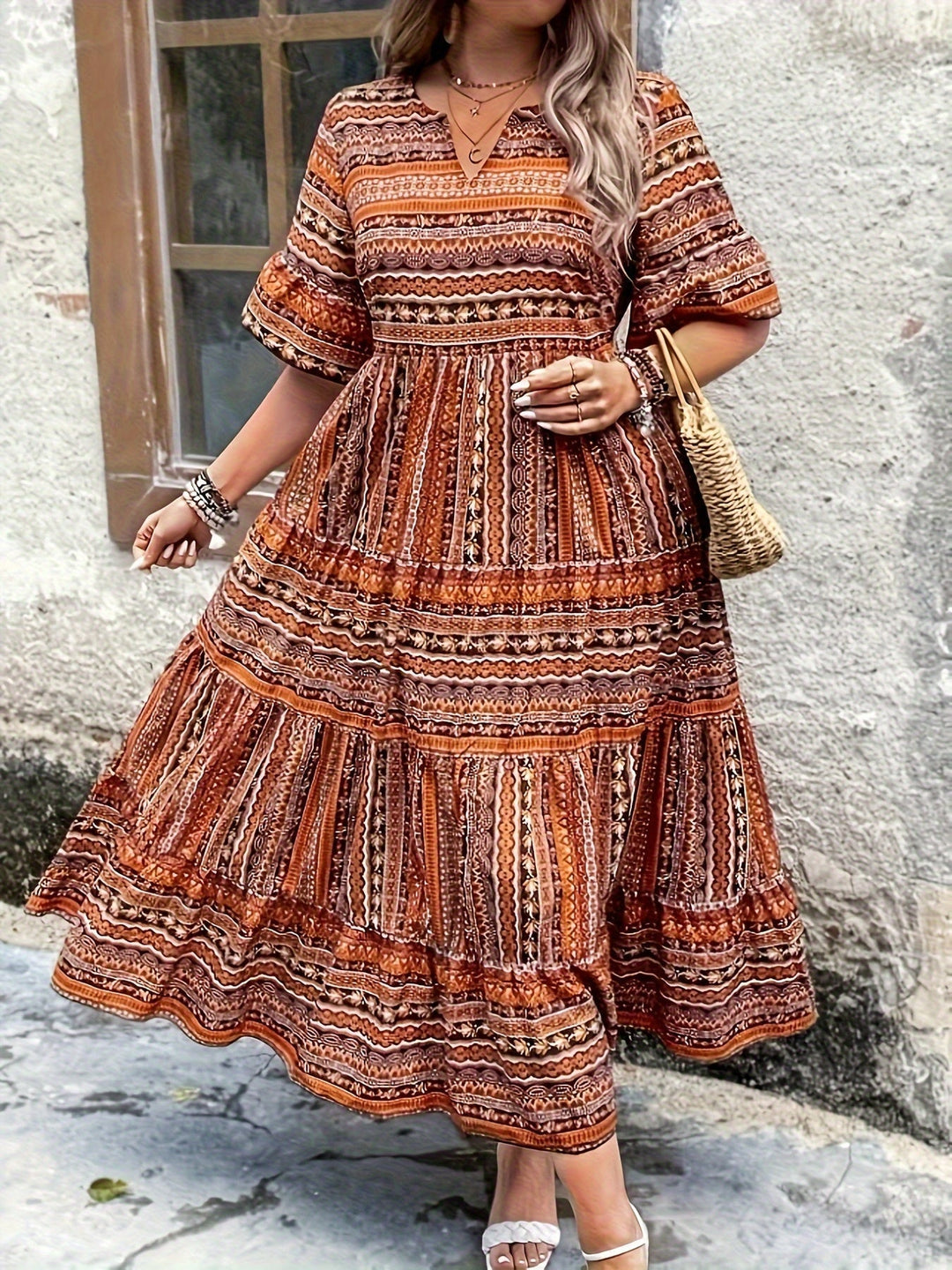 Joraine - Flowing Ethnic Print Dress