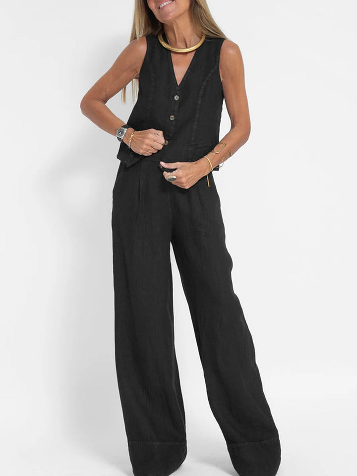 Aira - Button-Up Vest & Wide-Leg Trousers Set
