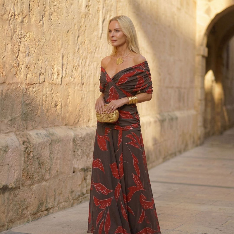 Simone | Elegant Leaf Print Dress