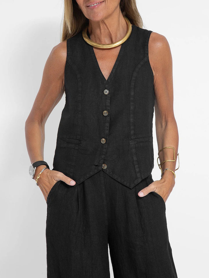 Aira - Button-Up Vest & Wide-Leg Trousers Set