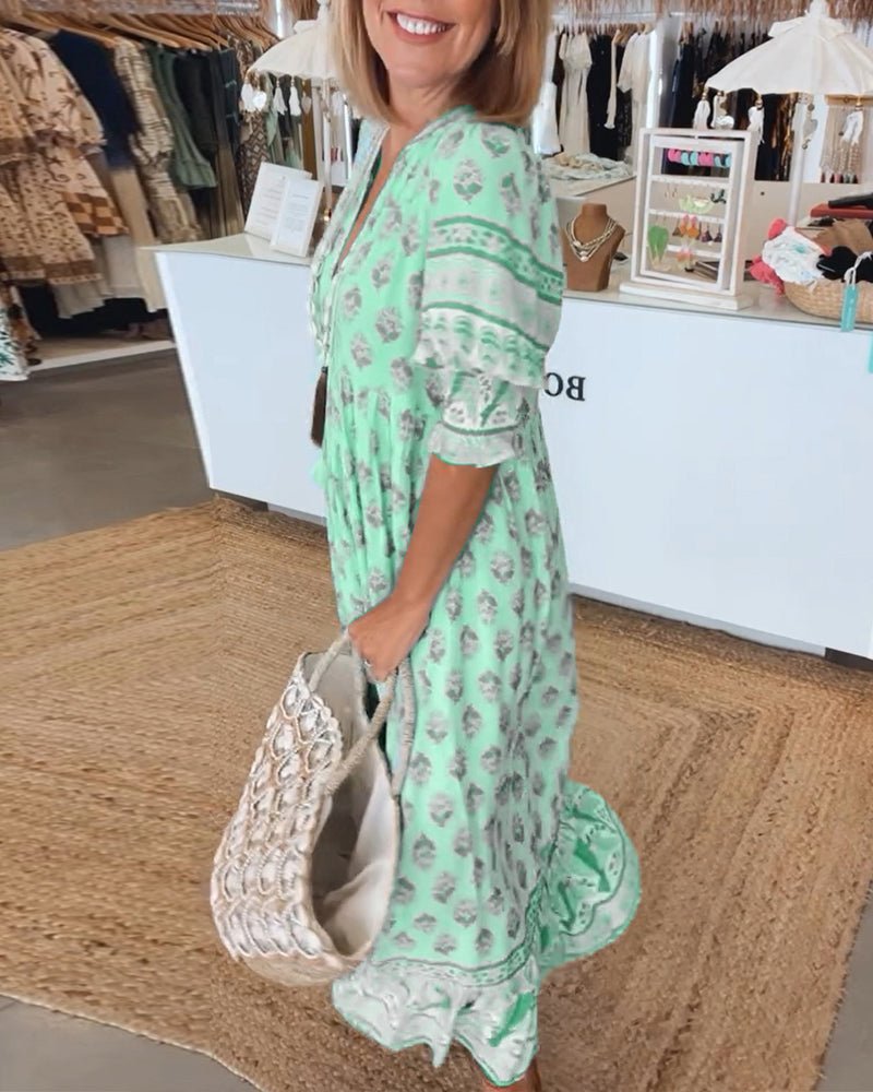 Jenelle | Chic Floral V-neck Midi Dress