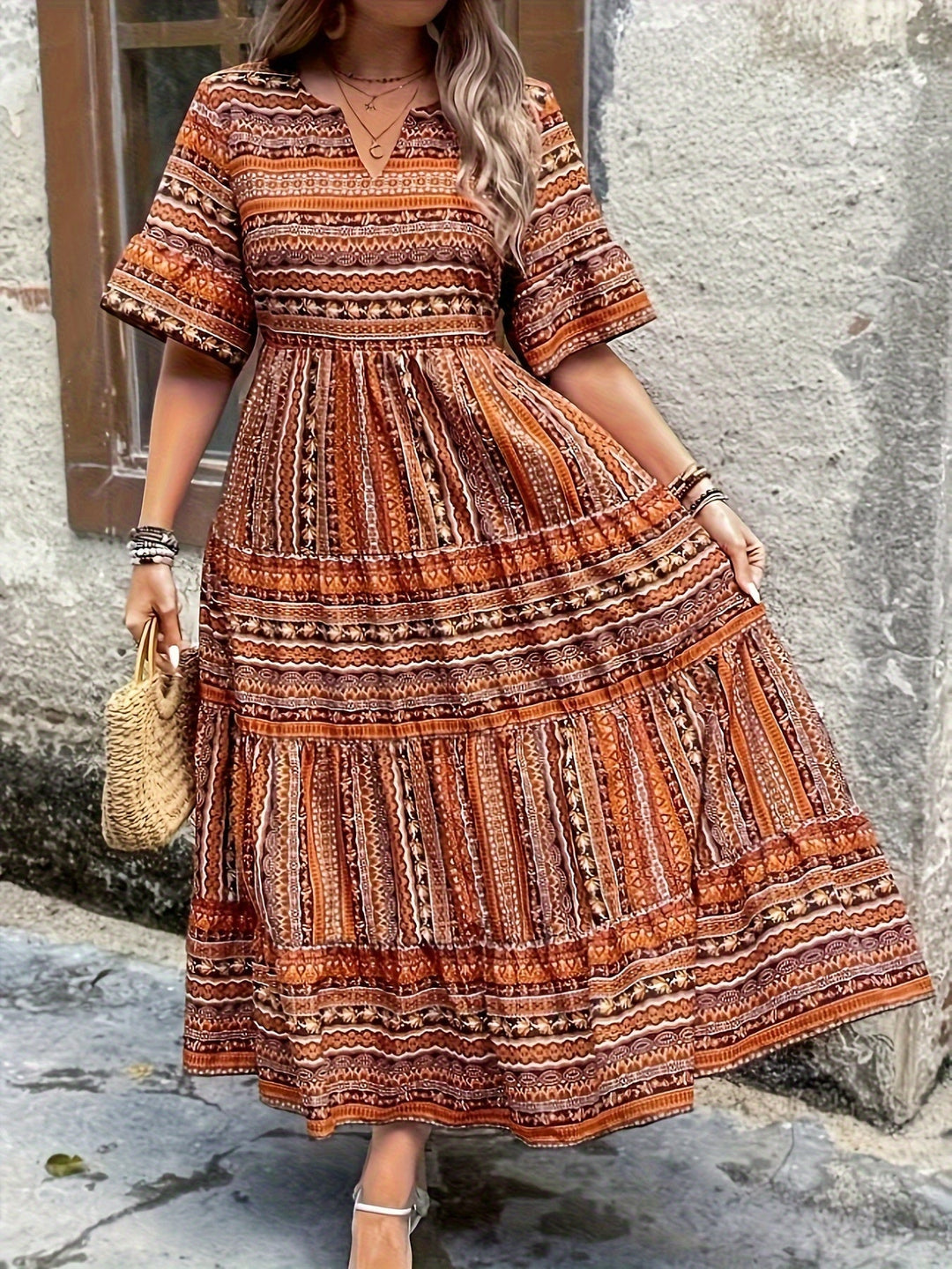 Joraine - Flowing Ethnic Print Dress