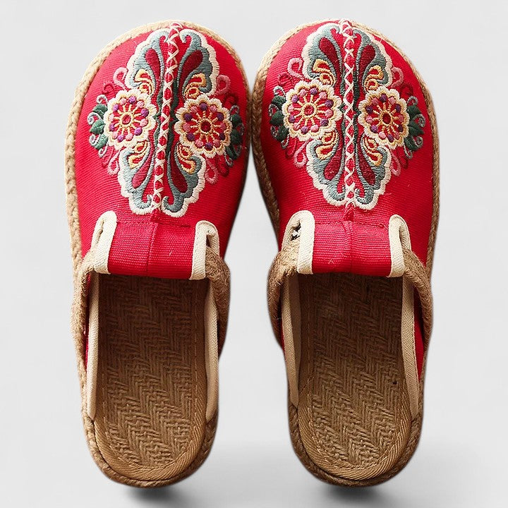 Melinda | Embroidered Flat Sandals