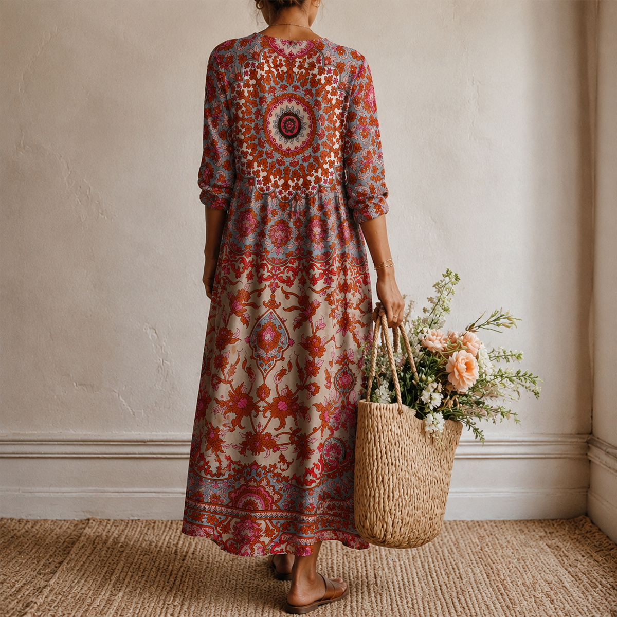 Simone | Boho Maxi Dress with Oriental Mandala Print