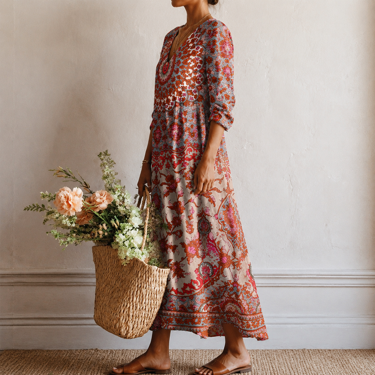 Simone | Boho Maxi Dress with Oriental Mandala Print
