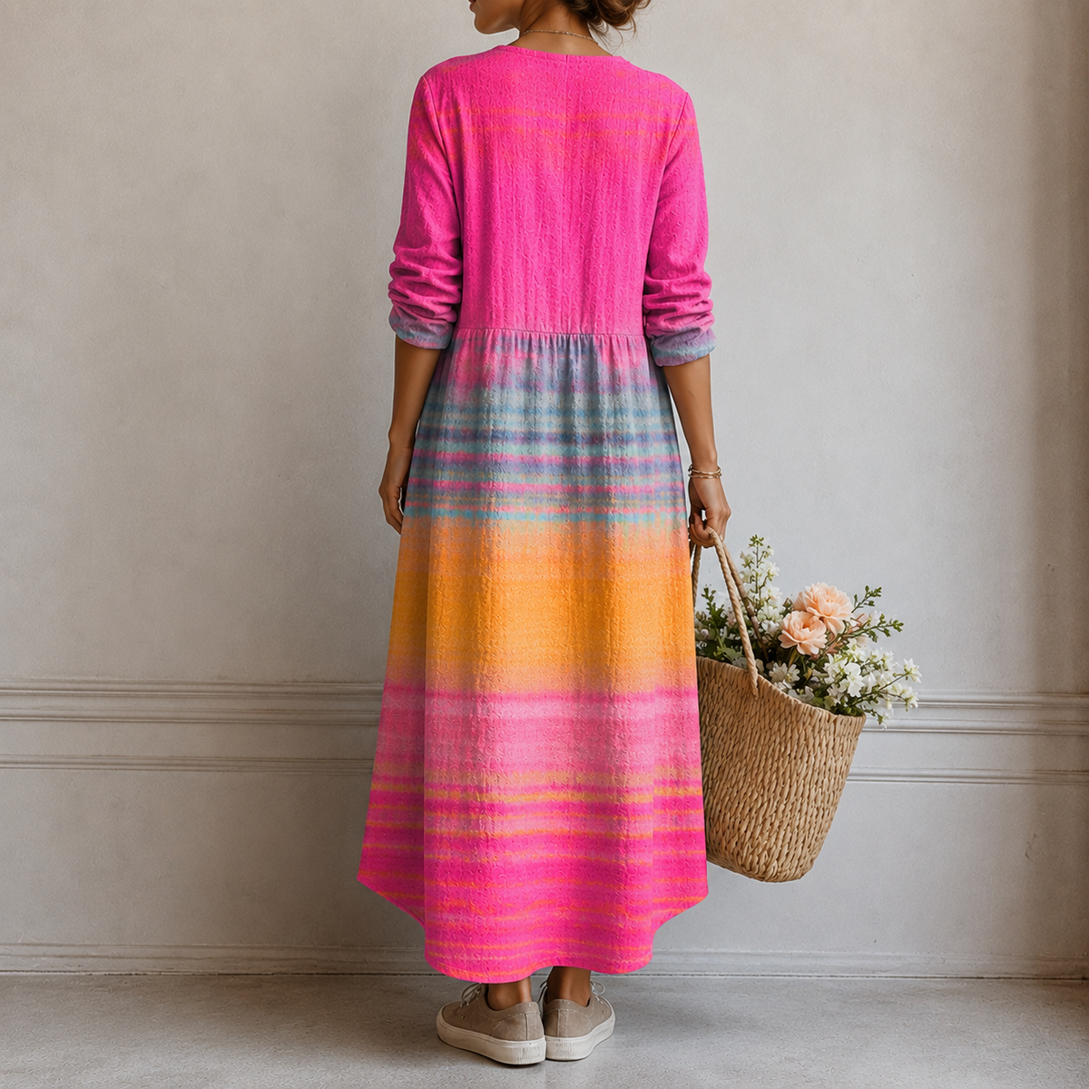 Danielle | Boho Maxi Dress with Rainbow Stripes