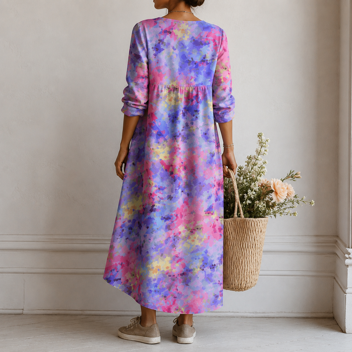 Jenelle | Boho Maxi Dress with Watercolour Wash in Pastels