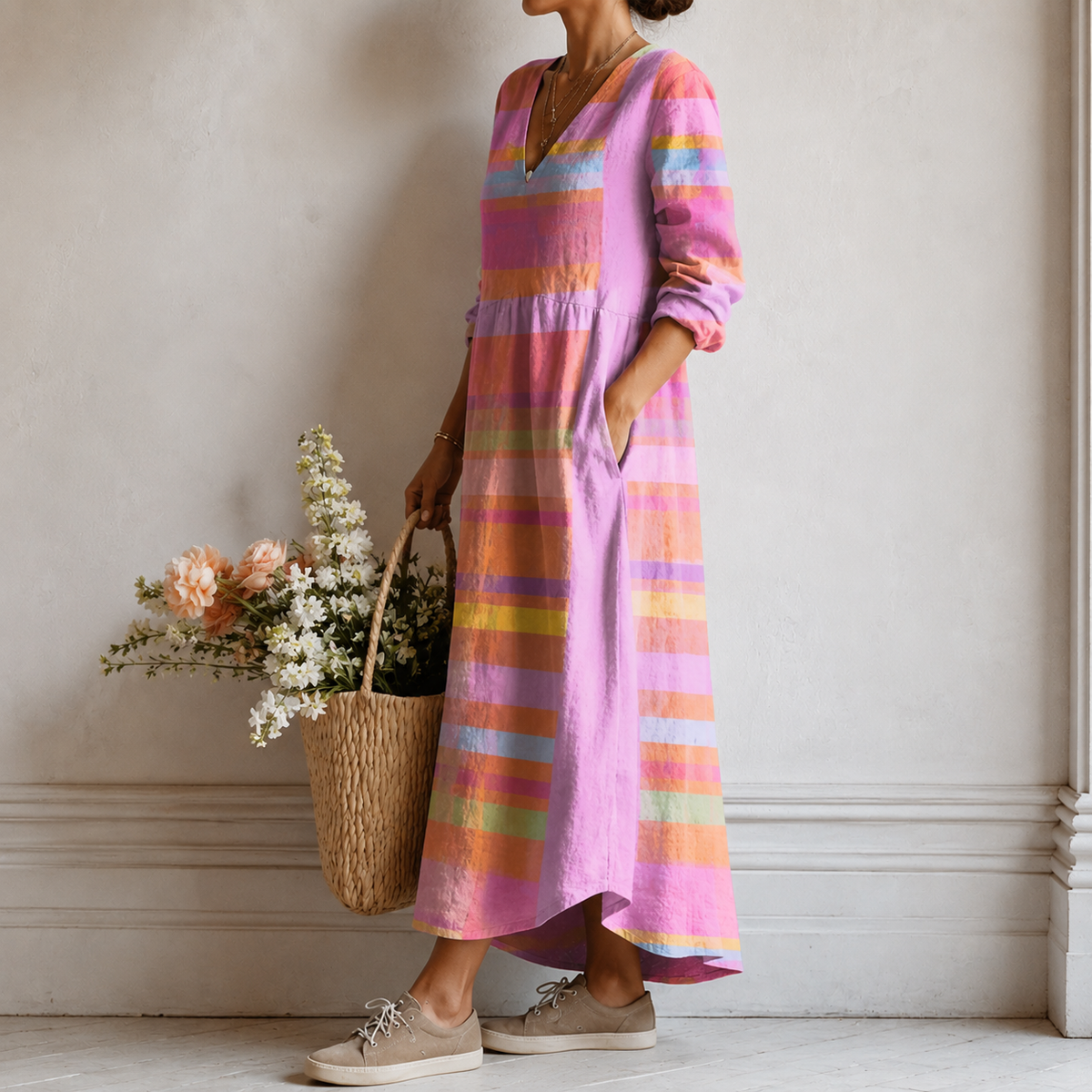 Vanessa | Boho Maxi Dress with Pastel Stripes