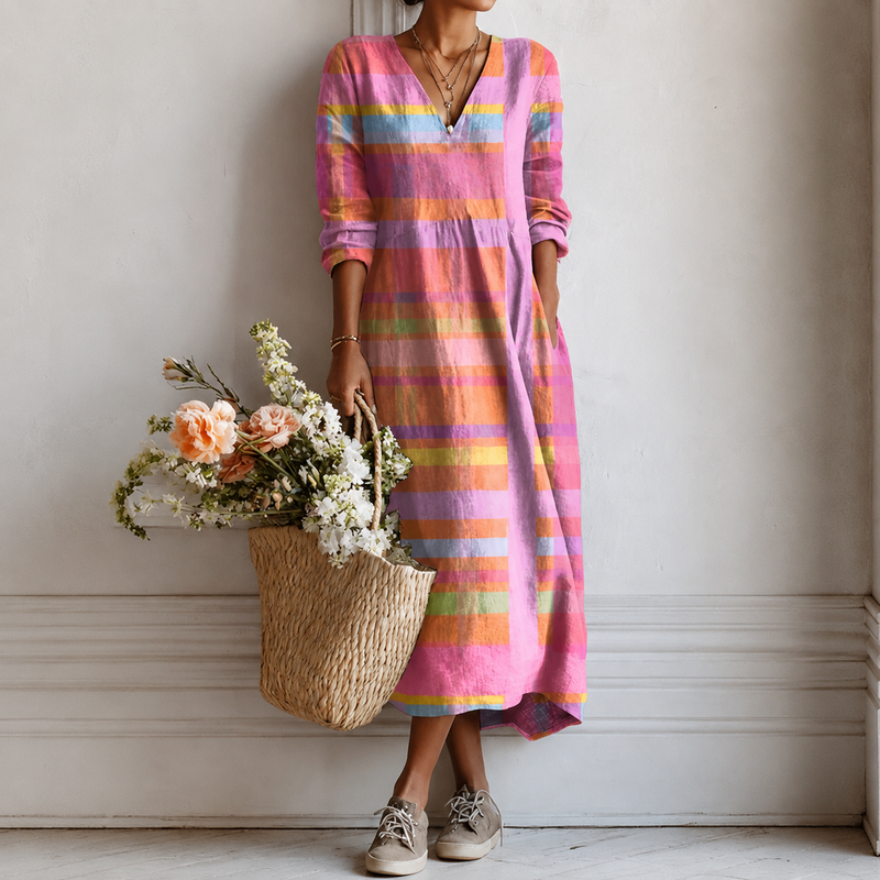 Vanessa | Boho Maxi Dress with Pastel Stripes