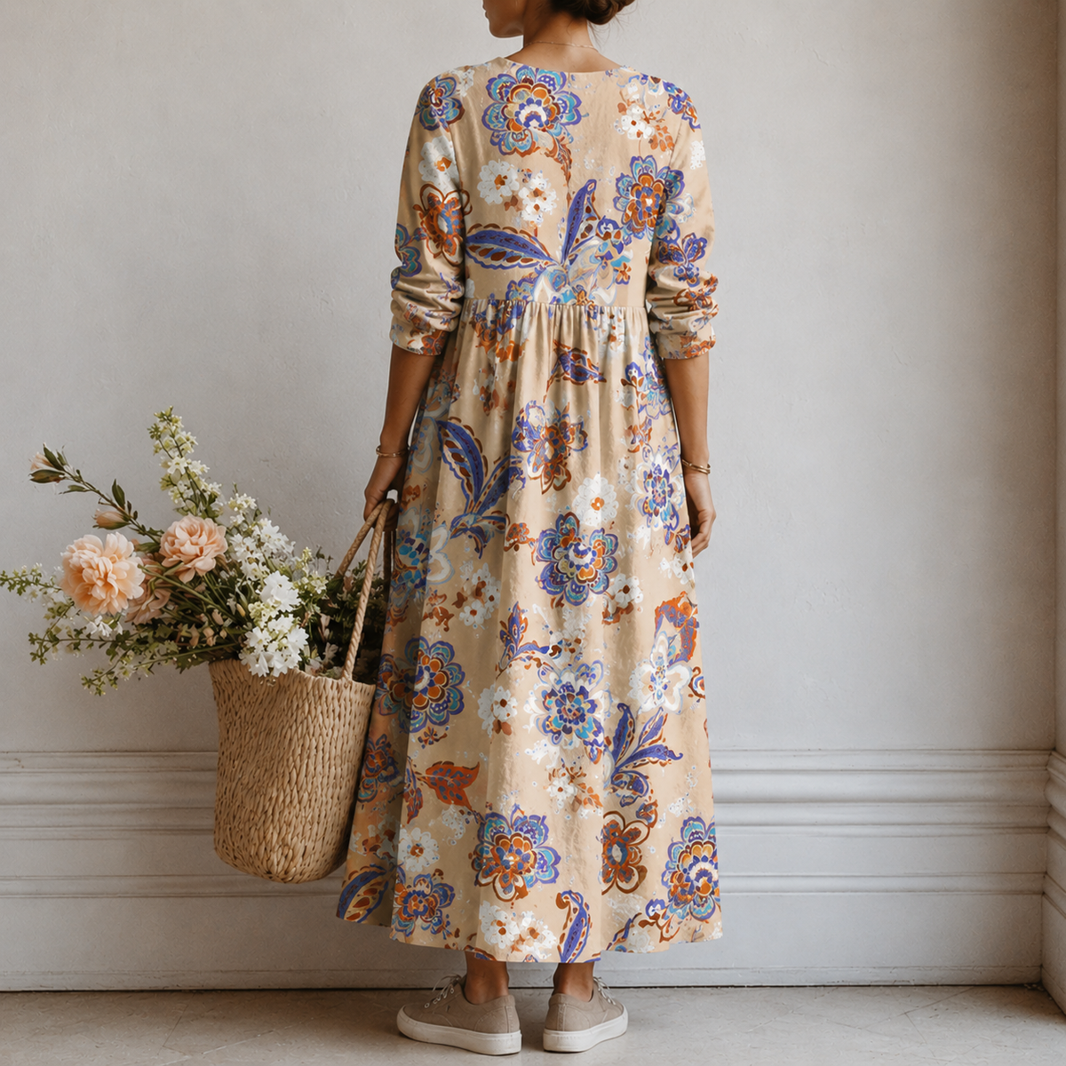 Mavis | Boho Maxi Dress with Paisley Print in Cream