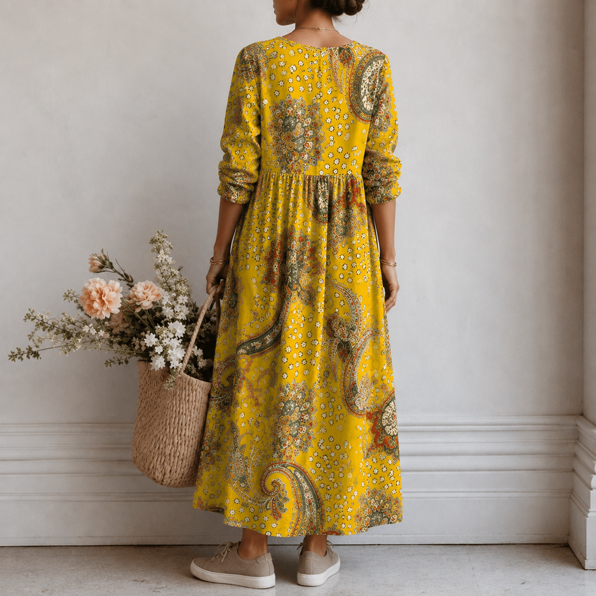 Dulcie | Boho Maxi Dress with Paisley Print in Yellow