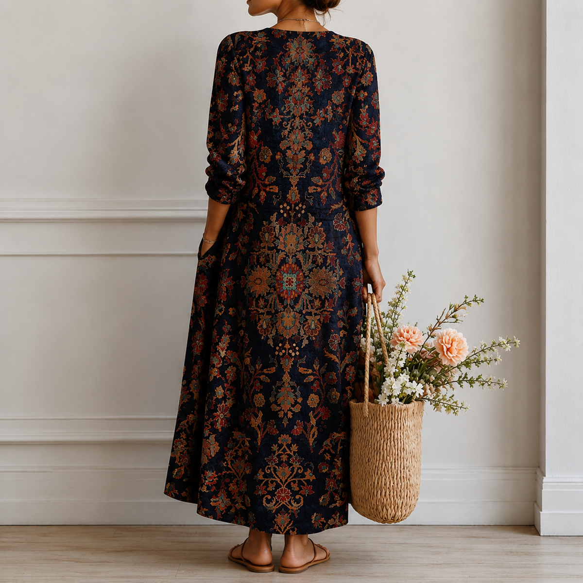 Alison | Boho Maxi Dress with Oriental Ornament in Navy