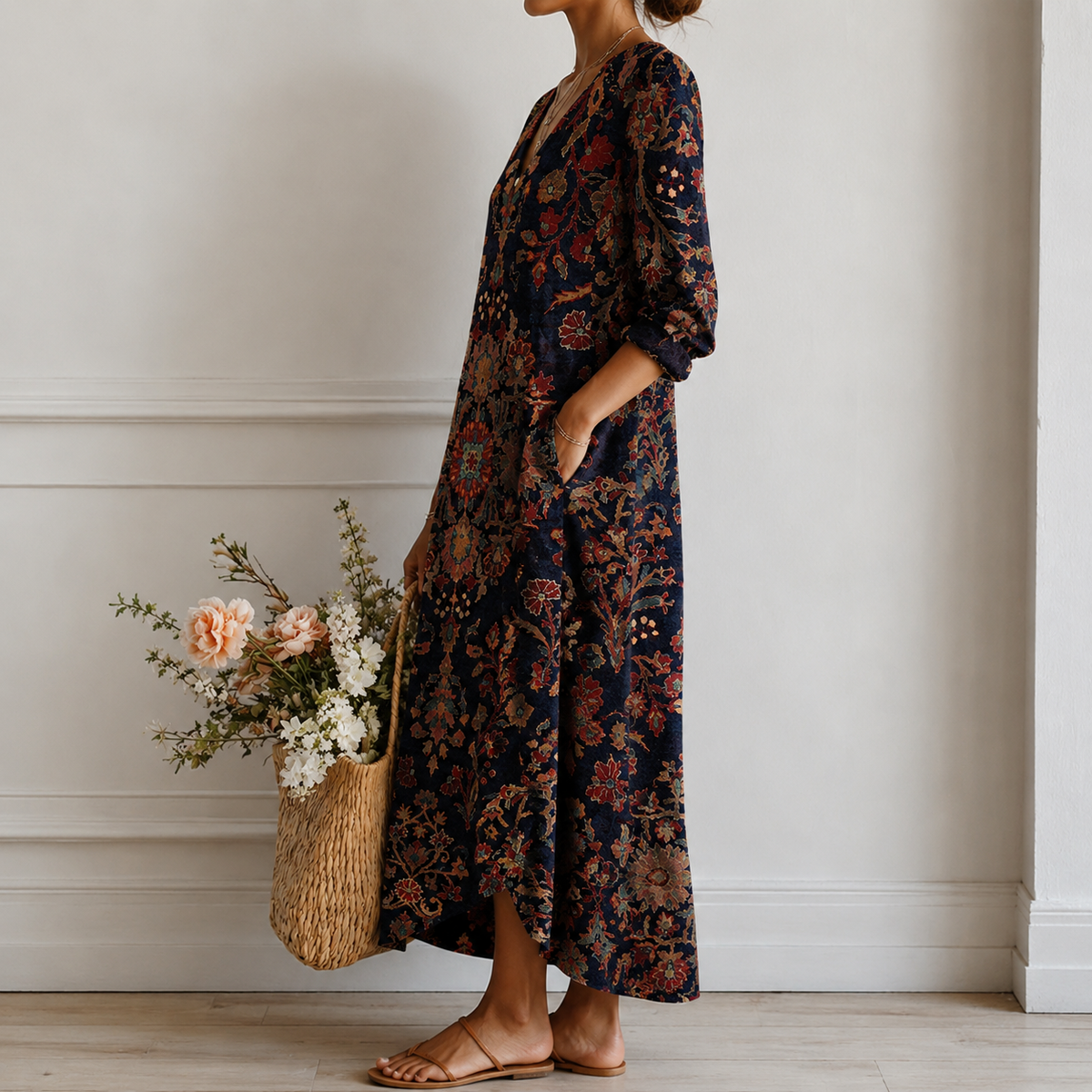 Alison | Boho Maxi Dress with Oriental Ornament in Navy