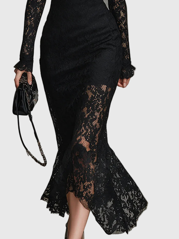 Monica | Elegant Lace Flared Maxi Dress