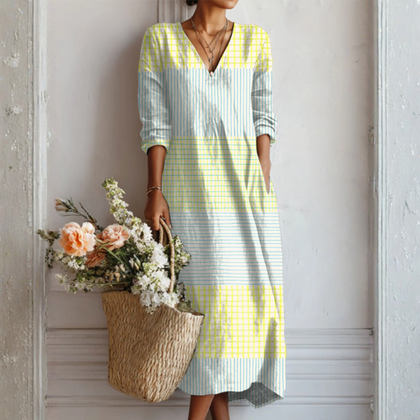 Beverley | Boho Maxi Dress in Pastel Yellow with Fine Stripes