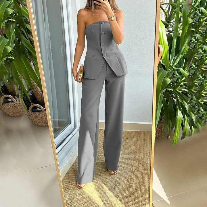 BRIA - Sleeveless Button Two-Piece Set