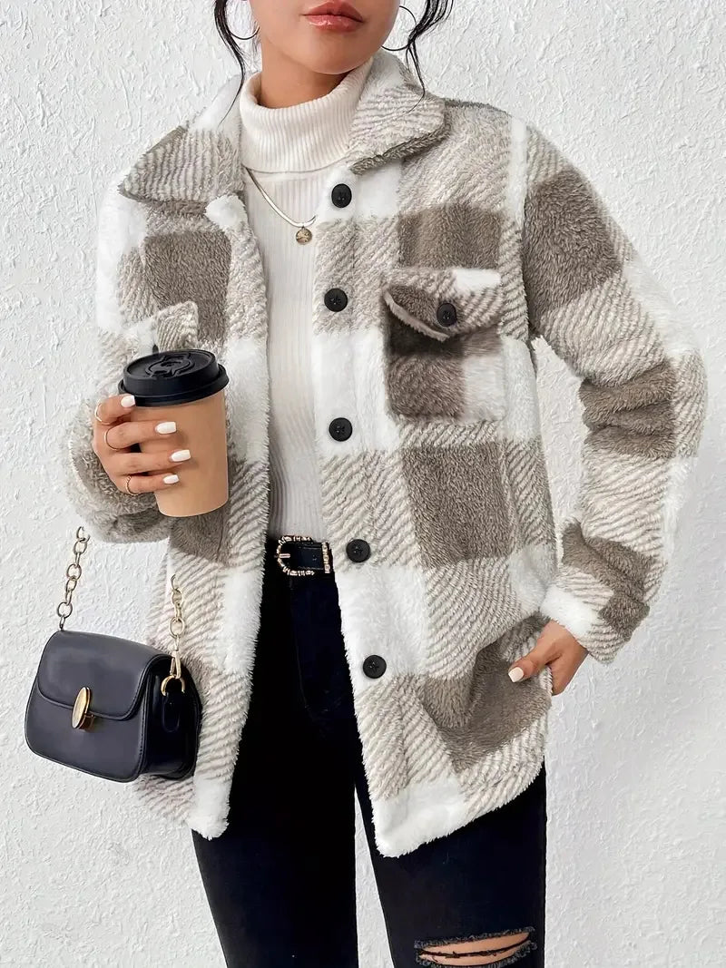Dulcie | Elegant Checked Fleece Jacket