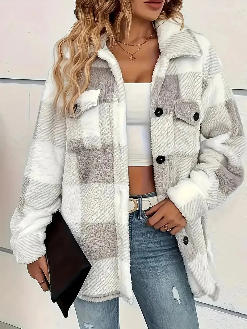 Dulcie | Elegant Checked Fleece Jacket