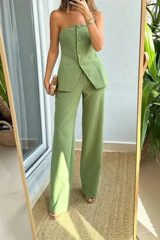 BRIA - Sleeveless Button Two-Piece Set