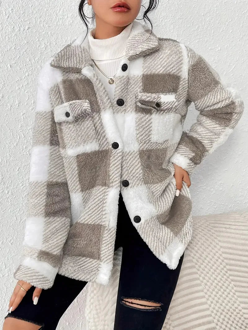 Dulcie | Elegant Checked Fleece Jacket