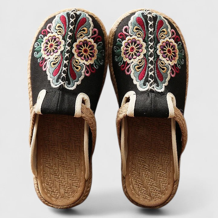 Melinda | Embroidered Flat Sandals
