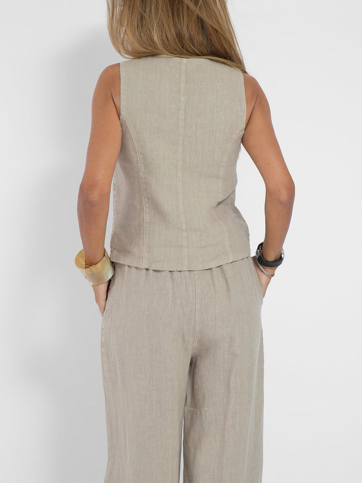 Aira - Button-Up Vest & Wide-Leg Trousers Set