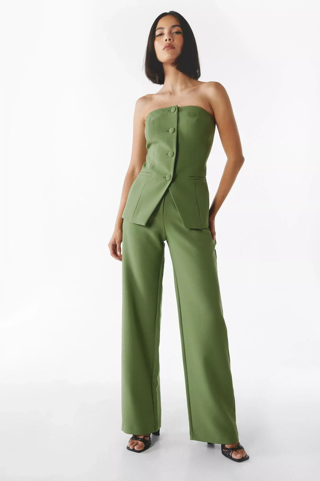 BRIA - Sleeveless Button Two-Piece Set