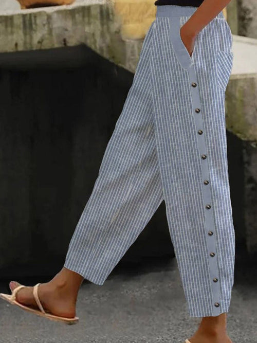 Beatrix | Striped Button Trousers
