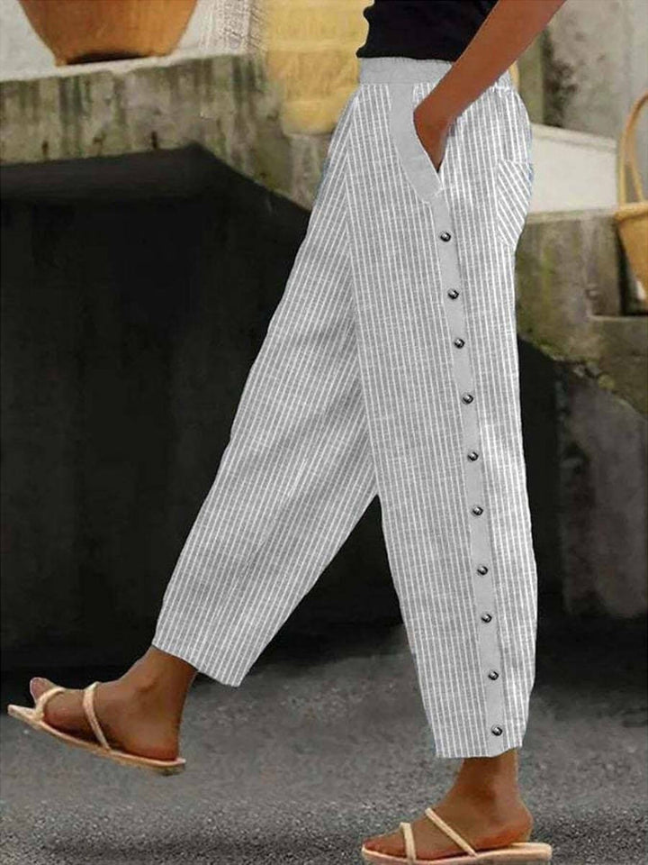 Linaya - Striped Button Trousers