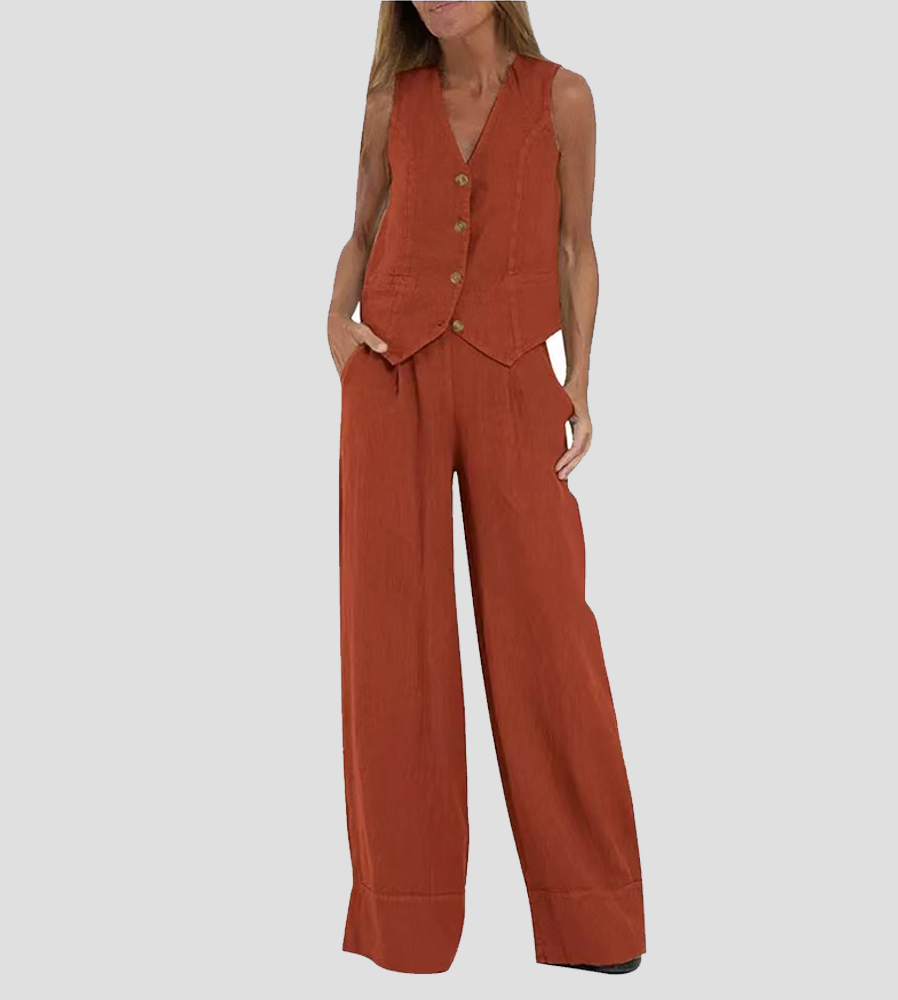 Aira - Button-Up Vest & Wide-Leg Trousers Set